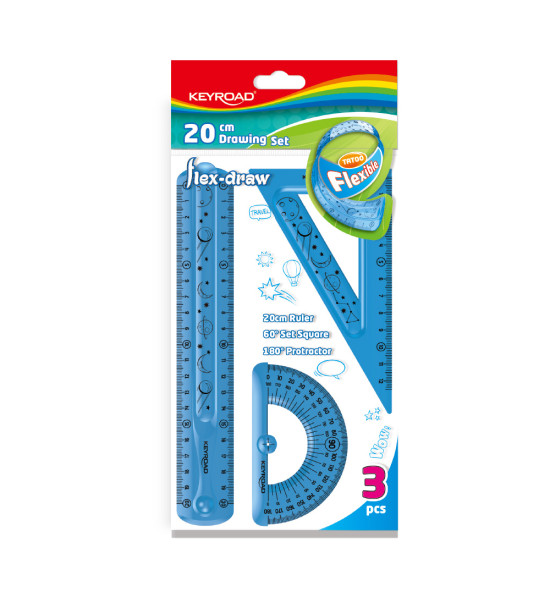 Juego Geometrico Plástico, Flexible, 20 cm., Pack x 3 piezas.