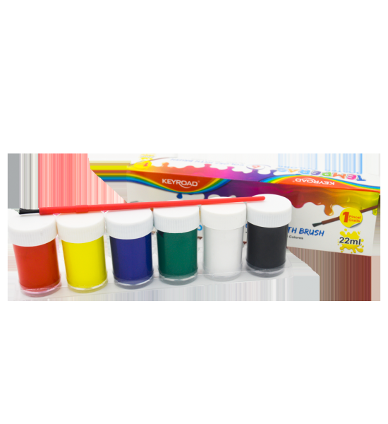 Témperas Escolares, Col. Básicos, Caja x 6 Und. (22 mL x Und.) + Pincel