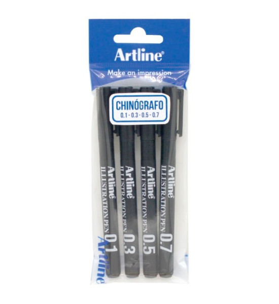 Estilógrafo, Ilustration Pen, Negro, Pack x 4 Unds. (0.1, 0.3, 0.5, 0.7 mm)