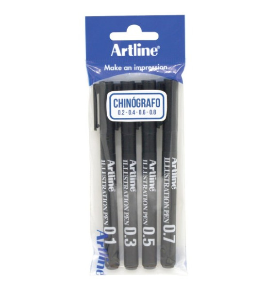 Estilógrafo, Ilustration Pen, Negro, Pack x 4 Unds. (0.2, 0.4, 0.6, 0.8 mm)