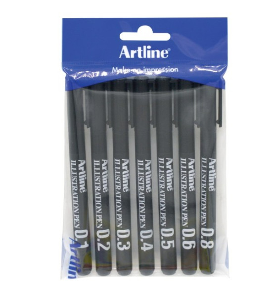 Estilógrafo, Ilustration Pen, Negro, Pack x 7 Unds. (Dif. Graduaciones)