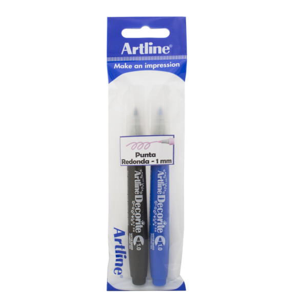 Marcador, Decorite, EDF, Punta Redonda, 1.0 mm, Pack x 2, Azul/Negro