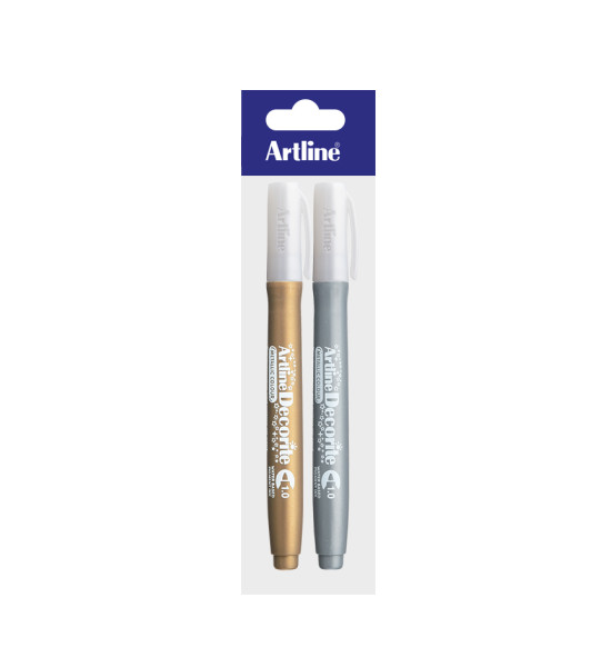 Marcador, Decorite, EDF, Punta Redonda, 1.0 mm, Pack x 2, Dorado/Plateado