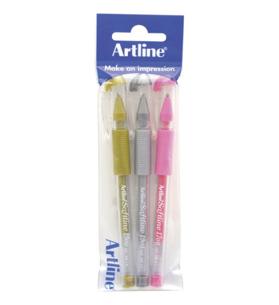 Rollerball Gel, EGB1900, 1.0 mm, Pack x 3, Dorado, Plateado, Rosado Fluo