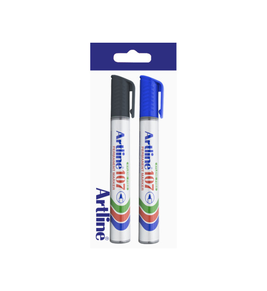 Marc. Permanente, EK107, Punta Redonda, 1.5 mm, Pack x 2, Azul/Negro