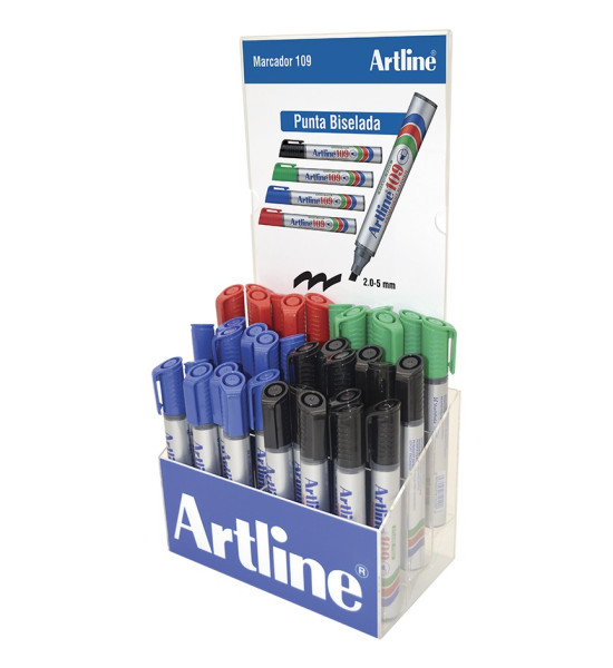 Marc. Permanente, EK109, Punta Biselada, 2.0 - 5.0 mm, Exhibidor x 120 Und., Col. Surtidos