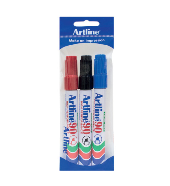 Marc. Permanente, EK90, Punta Biselada, 2.0 - 5.0 mm, Pack x 3, Azul, Negro, Rojo