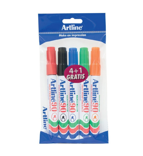 Marc. Permanente, EK90, Punta Biselada, 2.0 - 5.0 mm, Pack x 5, Colores Surtidos