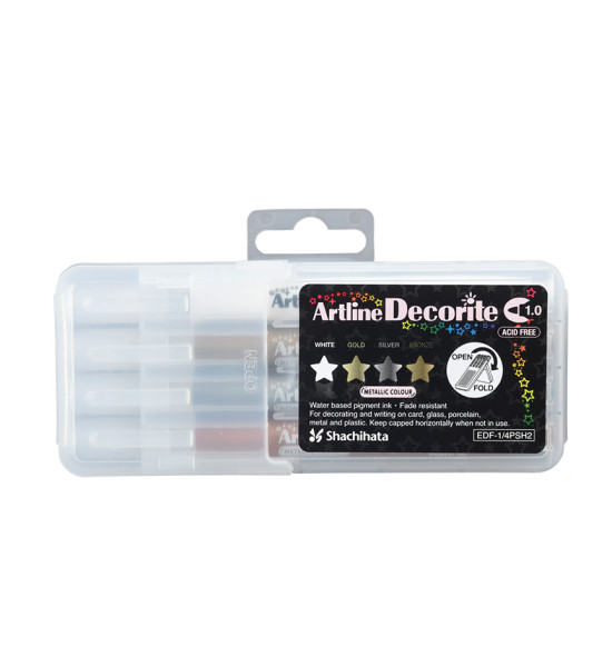 Marcador, Decorite, EDF, Punta Redonda, 1.0 mm, Estuche x 4, Colores Básicos