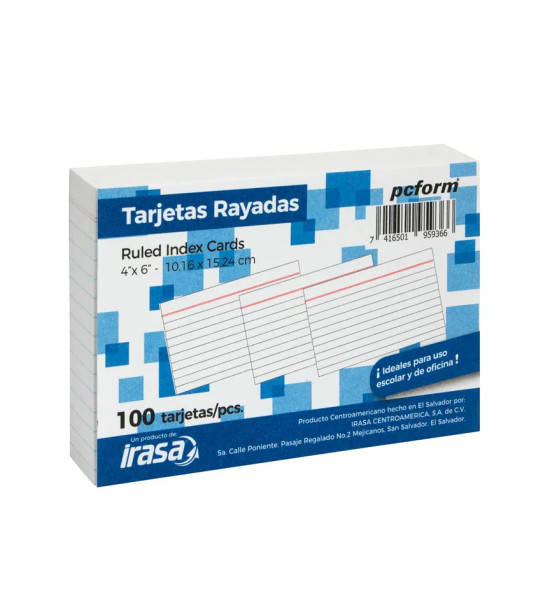 Tarjetas Rayadas, 4" x 6" (10.1 cm x 15.2 cm), Pack x 100 Unds.