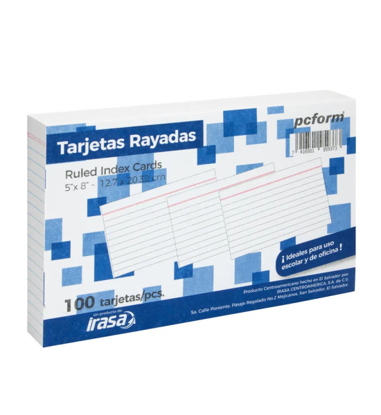 Tarjetas Rayadas, 5" x 8" (12.7 cm x 20.3 cm), Pack x 100 Unds.