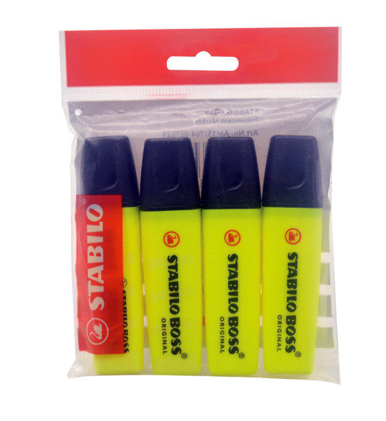 Resaltador, Boss, Punta Biselada 2.0-5.0 mm, Colores Fluo, Pack x 4 Unds. Color Amarillo