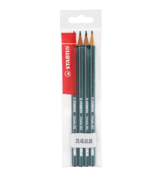 Lápices de Dibujo, Othello, 4 Graduaciones (2B, 4B, 6B, 8B), Cuerpo Hexagonal, Mina 2.2-3.0 mm, Pack x 4 Unds.