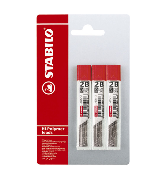 Minas para Portaminas, 2B, 0.5 mm, 3 Tubos x 12 pzas. Blister x 3