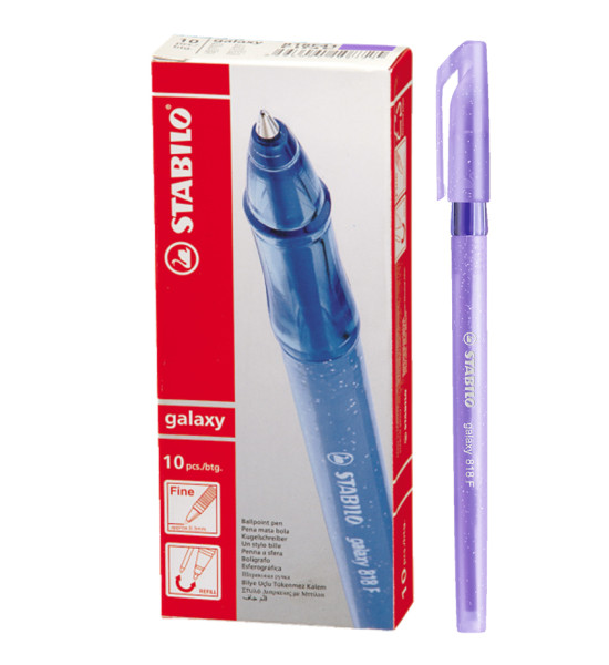 Bolígrafo, Galaxy 818, Punta Fina 0.38 mm, cuerpo traslúcido, Morado, Caja x 10 Unds.