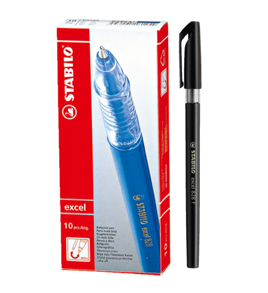 Bolígrafo, Excel 828, Punta Fina 0.38 mm, cuerpo opaco, Negro, Caja x 10 Unds.