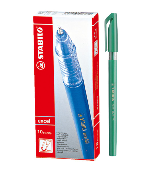 Bolígrafo, Excel 828, Punta Media 0.45 mm, cuerpo opaco, Verde, Caja x 10 Unds.