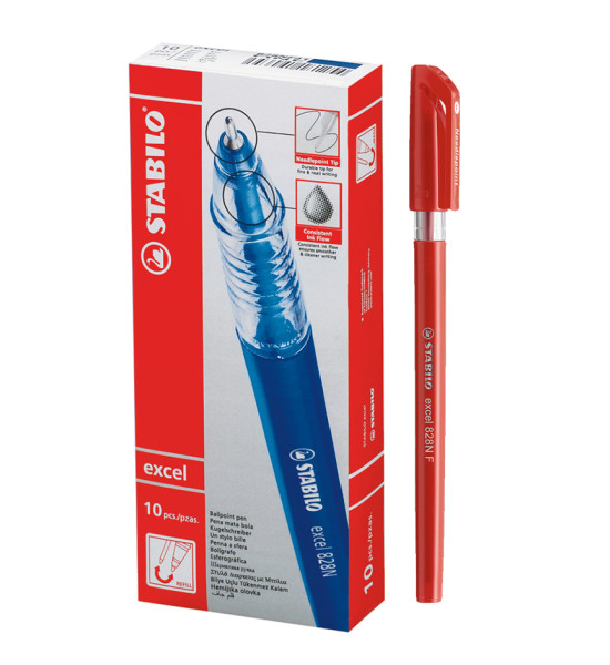 Bolígrafo, Excel 828NF, Punta Aguja 0.38 mm, cuerpo opaco, Rojo, Caja x 10 Unds.
