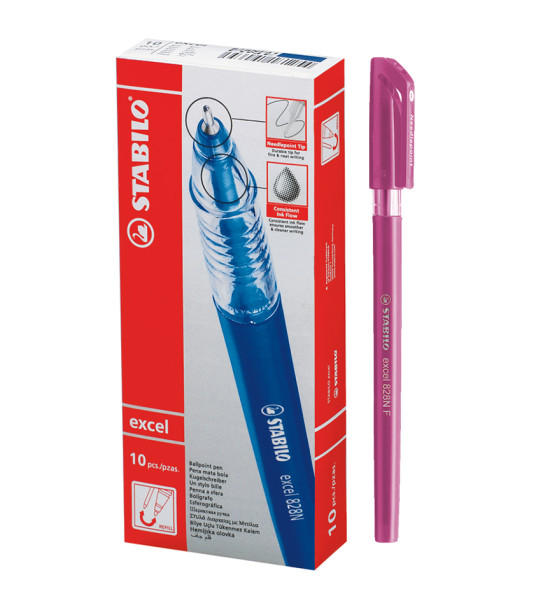 Bolígrafo, Excel 828NF, Punta Aguja 0.38 mm, cuerpo opaco, Rosado, Caja x 10 Unds.