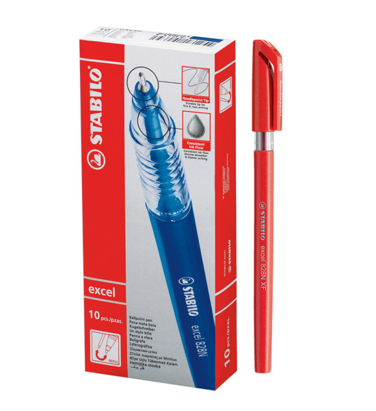 Bolígrafo, Excel 828NXF, Punta Aguja 0.35 mm, cuerpo opaco, Rojo, Caja x 10 Unds.