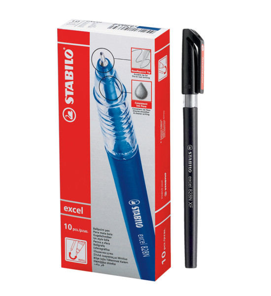 Bolígrafo, Excel 828NXF, Punta Aguja 0.35 mm, cuerpo opaco, Negro, Caja x 10 Unds.