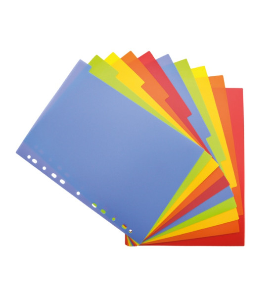Separadores plásticos, Multicolor, Tam. A4, Col. Lisos - 10 Unds.