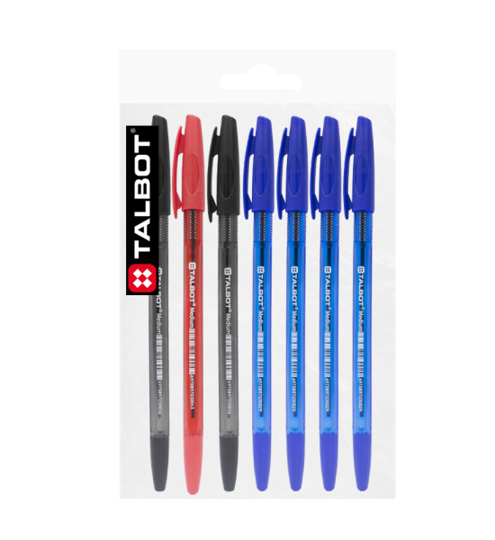 Bolígrafo, Puta Media 0.45 mm, Pack x 6 Unds. 4x Azul, 2x Negro, 1x Rojo