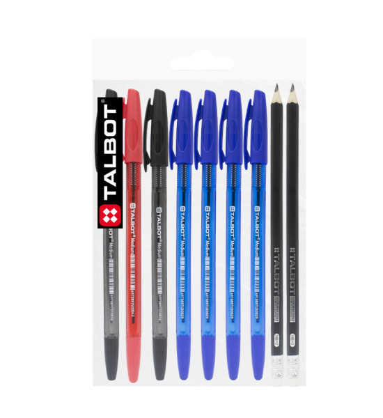 Bolígrafo, Puta Media 0.45 mm., 8x Bolígrafos + 2x Lápices de Grafito., Pack x 10 Pcs.