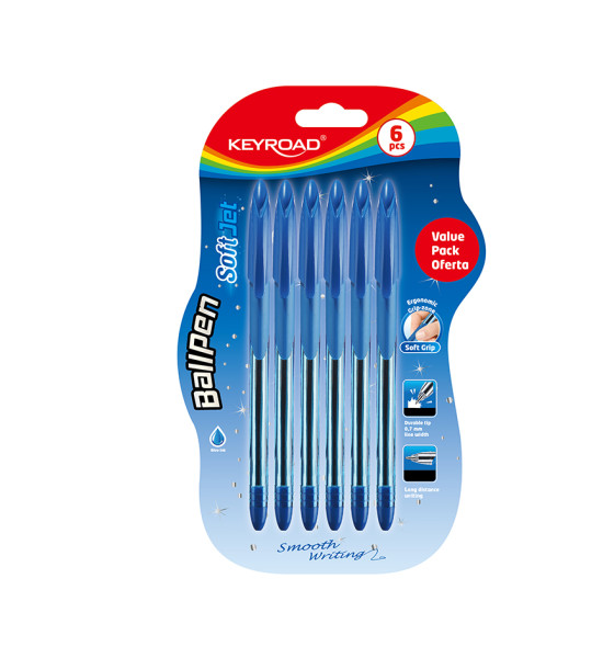 Bolígrafos, Soft Jet, 0.7 mm, Blister x 6 azul