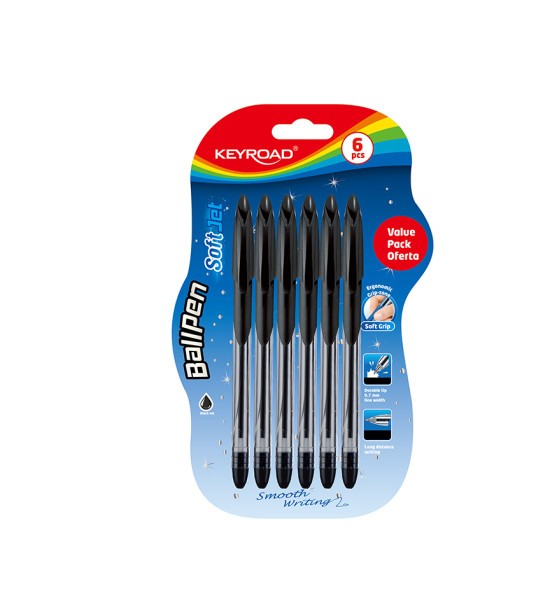 Bolígrafos, Soft Jet, 0.7 mm, Blister x 6 negro