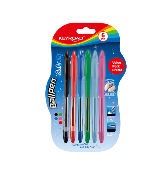 Bolígrafos, Soft Jet, 0.7 mm, Blister x 6 surtido