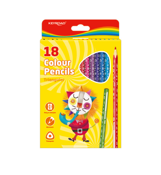 Lápices de Color, Largos, Triangulares, Mina 3.0 mm., Caja x 18 Colores
