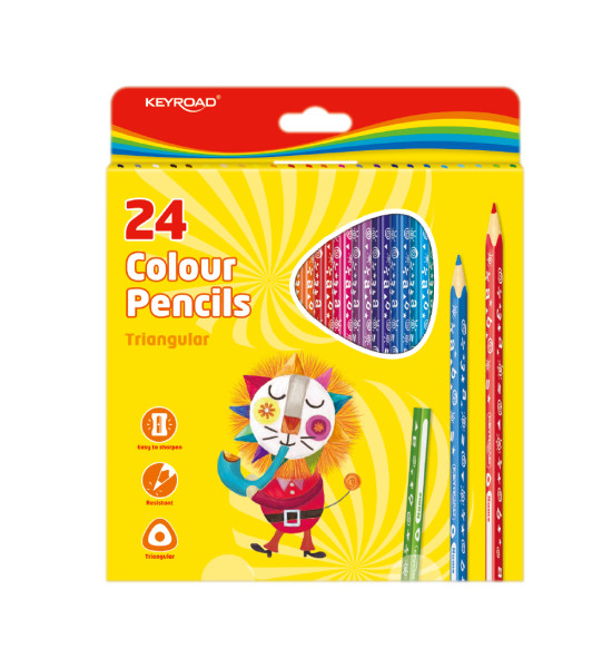 Lápices de Color, Largos, Triangulares, Mina 3.0 mm., Caja x 24 Colores