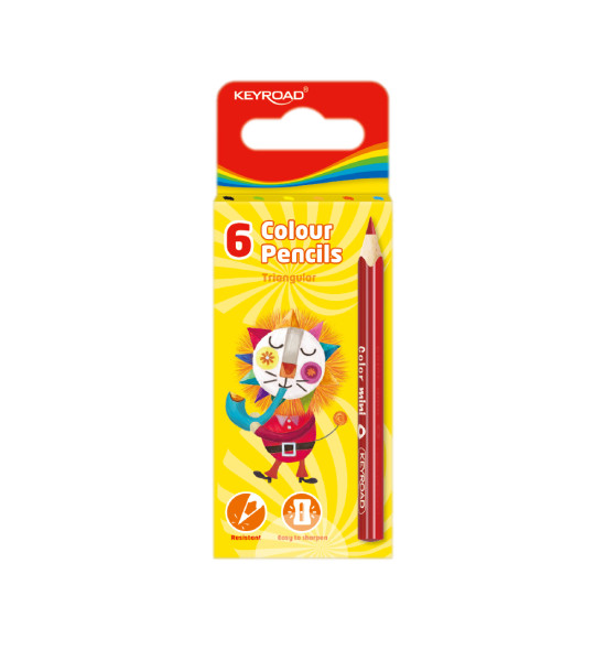 Lápices de Color, Cortos, Triangulares, Mina 3.0 mm., Caja x 6 Colores