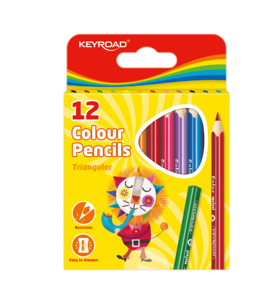 Lápices de Color, Cortos, Triangulares, Mina 3.0 mm., Caja x 12 Colores