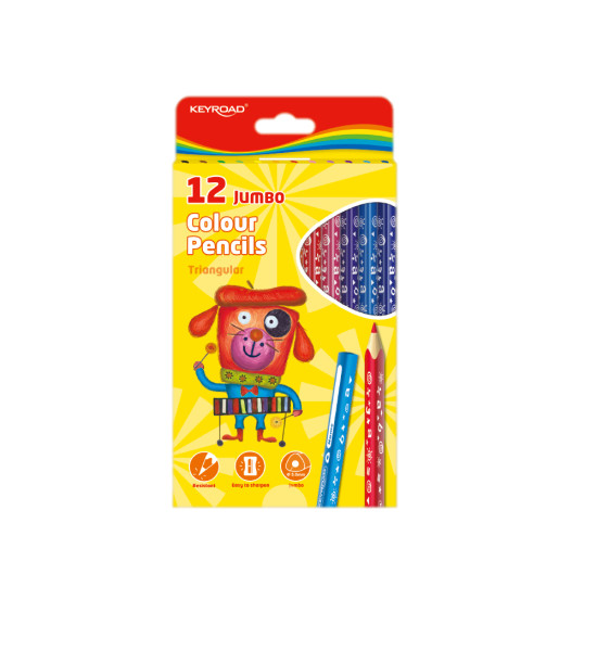 Lápices de Color, Largos, Jumbo Triangulares, Mina 5.0 mm., Caja x 12 Colores