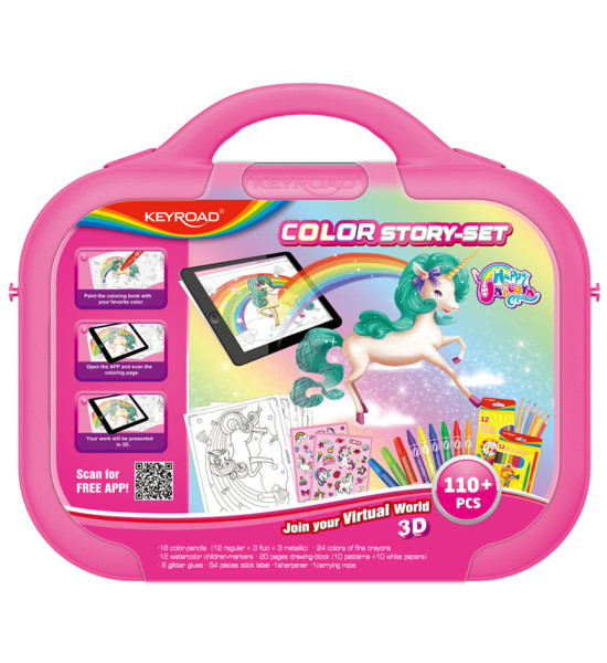 Colouring Travel Box, Rosado, Happy Unicorn, 1 Set