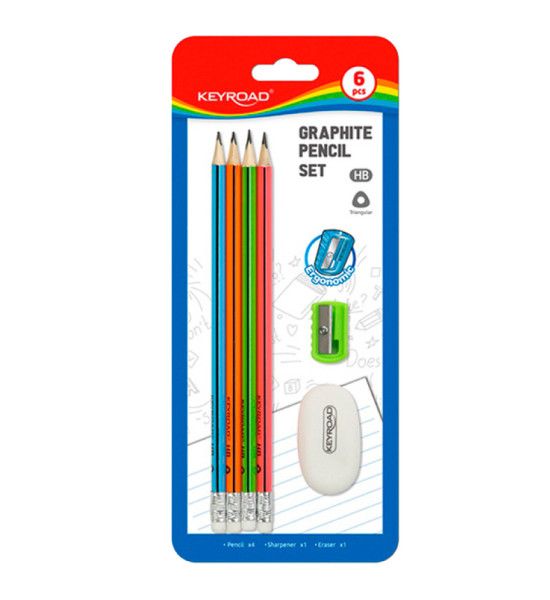 Láp. Grafito, HB, Triangulares, Mina 2.2 mm., Set x 4  + Sacap. + Borrador