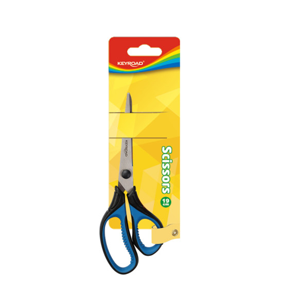 Tijera,Oficina, 7.5" (19 cm), Mango de Goma Blanco, Blister x 1 Und.