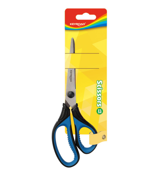 Tijera,Oficina, 8.3" (21 cm), Mango de Goma Blanco, Blister x 1 Und.