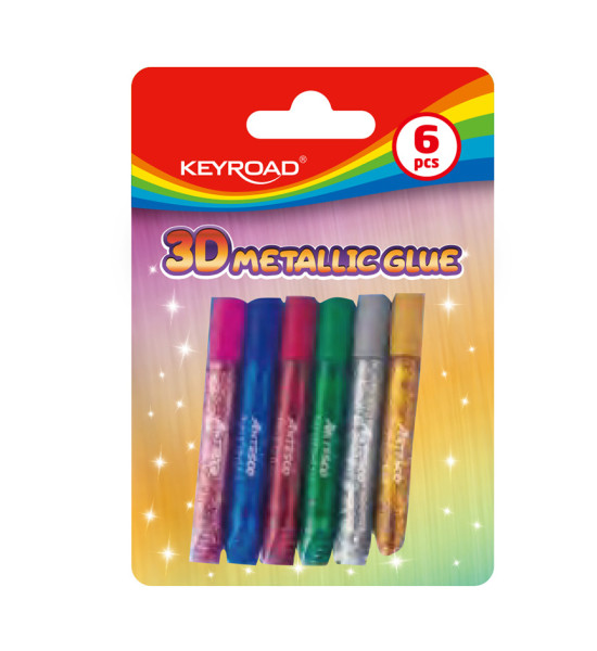 Pegamento con brillo, 3D Metallic, Blister x 6 col de 15 g. c.u.