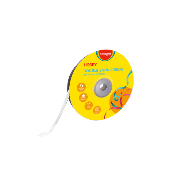 Cinta Satinada, 7mm x 25 Yardas, Rollo, Blanco