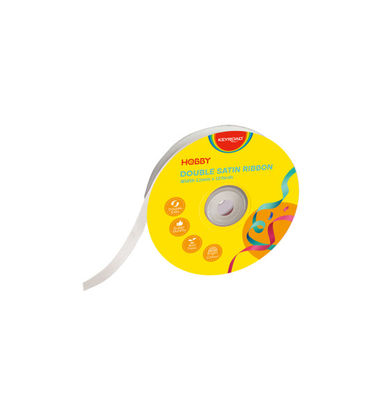 Cinta Satinada, 12mm x 25 Yardas, Rollo, Blanco