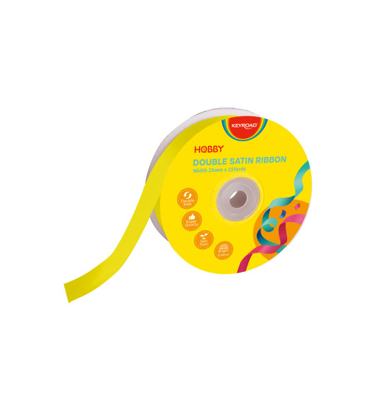 Cinta Satinada, 25mm x 25 Yardas, Rollo, Amarillo
