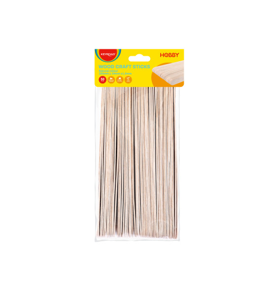 Palitos de Madera, Color Natural, 200 mm x 24 mm x 1.6 mm, Bolsa x 50 pzas.
