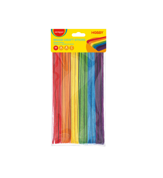 Palitos de Madera, Colores Surtidos, 200 mm x 24 mm x 1.6 mm, Bolsa x 50 pzas.