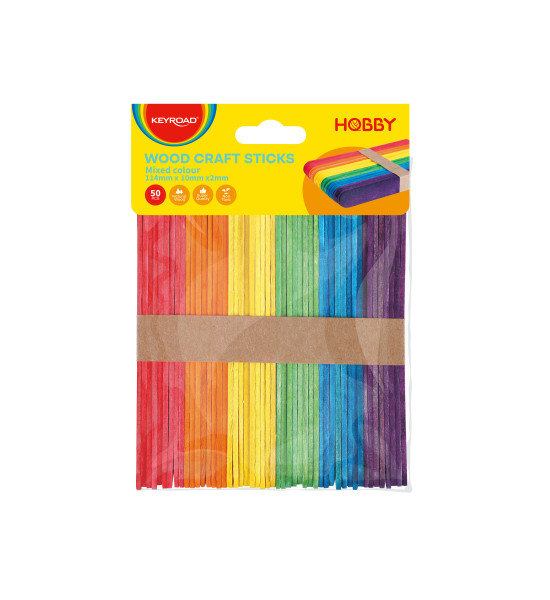 Palitos de Madera, Colores Surtidos, 114 mm x 10 mm x 2 mm, Bolsa x 50 pzas.