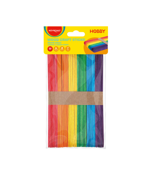 Palitos de Madera, Colores Surtidos, 150 mm x 18 mm x 2 mm, Bolsa x 50 pzas.