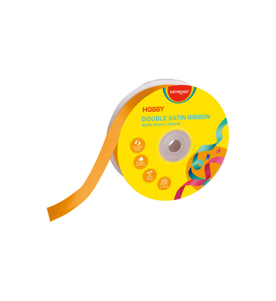 Cinta Satinada, 25mm x 25 Yardas, Rollo, Naranja