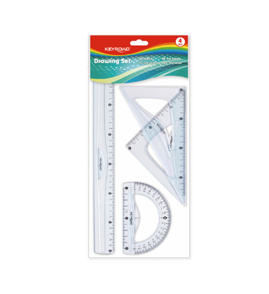 Juego Geometrico Plástico, Rígido, 30 cm., Pack x 4 piezas.
